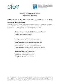 Course Information at Trinity Michaelmas (Fall) Term