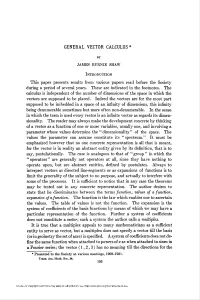 General Vector Calculus*