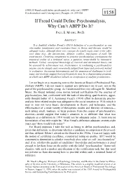 If Freud Could Define Psychoanalysis, Why Can't ABPP Do