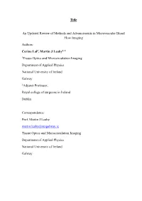 Title an Updated Review of Methods and Advancements In