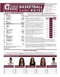 BASKETBALL Esdrexler@Ualr.Edu O 501.569.3403 C 501.529.4157 GAME N OT E S Lrtrojans.Com 2016-17 SCHEDULE/RESULTS LITTLE ROCK (5-4) VS