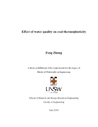 Effect of Water Quality on Coal Thermoplasticity Feng Zhang