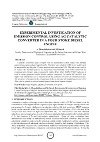 Experimental Investigation of Emission Control Using Ag Catalytic Converter in a Four Stoke Diesel Engine