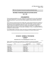 Revised Standard Specifications Dated 04-17-20 Organization