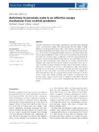 Autotomy in Porcelain Crabs Is an Effective Escape Mechanism from Rockﬁsh Predation Matthew L