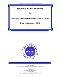 Quarterly Report Summary for Activities Of