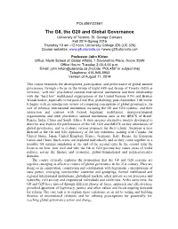 The G8, the G20 and Global Governance University of Toronto, St
