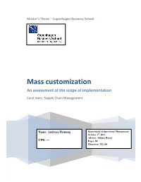 Mass Customization an Assessment of the Scope of Implementation