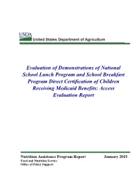 Evaluation of Demonstrations of National School Lunch Program
