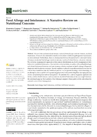 Food Allergy and Intolerance: a Narrative Review on Nutritional Concerns