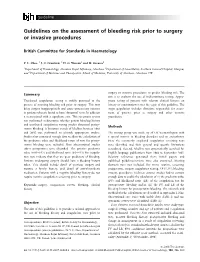 Guidelines on the Assessment of Bleeding Risk Prior to Surgery Or Invasive Procedures
