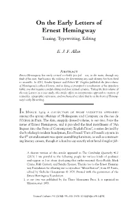 On the Early Letters of Ernest Hemingway Teasing, Typewriting, Editing