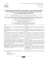 Viroinformatics Investigation of B-Cell Epitope Conserved Region in SARS