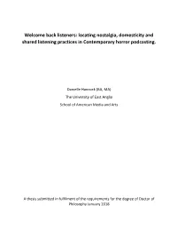 Back Listeners: Locating Nostalgia, Domesticity and Shared Listening Practices in Contemporary Horror Podcasting