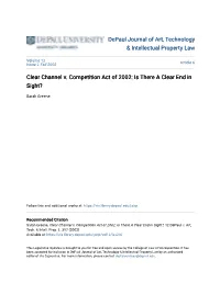 Clear Channel V. Competition Act of 2002: Is There a Clear End in Sight?