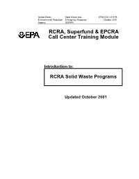 RCRA, Superfund & EPCRA Call Center Training Module