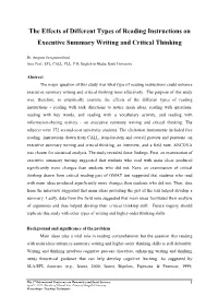 The Effects of Reading and Writing Upon Thinking Critically