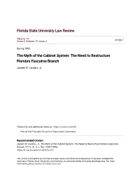 The Myth of the Cabinet System: the Need to Restructure Florida's Executive Branch