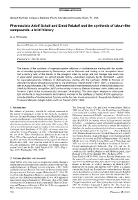 Pharmacists Adolf Schall and Ernst Ratzlaff and the Synthesis of Tabun-Like Compounds: a Brief History
