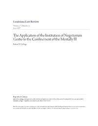 The Application of the Institution of Negotiorum Gestio to the Confinement of the Mentally Ill Robert W