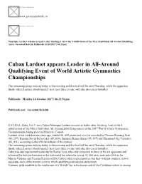 Cuban Larduet Appears Leader in All-Around Qualifying Event of World Artistic Gymnastics Championships