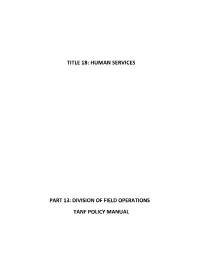 Division of Field Operations Tanf Policy Manual