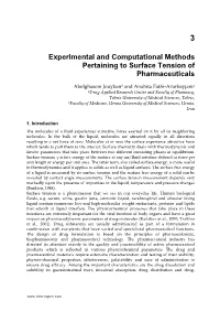Experimental and Computational Methods Pertaining to Surface Tension of Pharmaceuticals