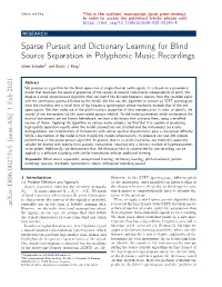 Sparse Pursuit and Dictionary Learning for Blind Source Separation in Polyphonic Music Recordings