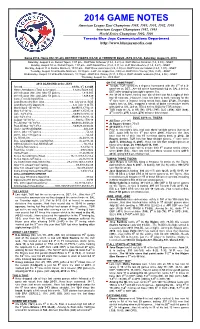 2014 Game Notes