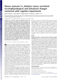 Mouse Neurexin-1 Deletion Causes Correlated Electrophysiological And