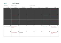 2021 January Monday Calendar Year Calendar Month First Day of Week