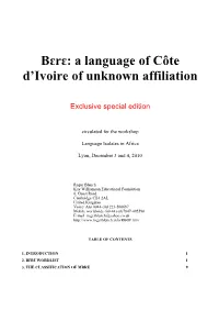 Bɛrɛ: a Language of Côte D'ivoire of Unknown Affiliation