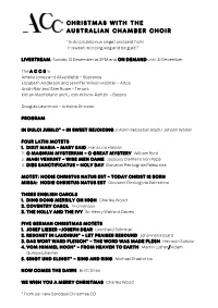 IN DULCI JUBILO Program