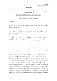 THIS TRANSCRIPT IS STILL in DRAFT FORM Paul Neagu