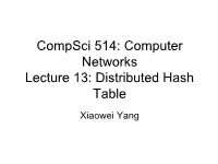 Compsci 514: Computer Networks Lecture 13: Distributed Hash Table