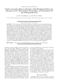 Hymenoptera: Formicidae), and Generalized Ant and Arthropod Diversity