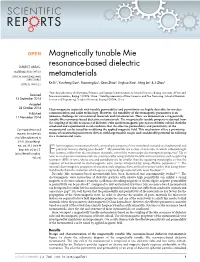 Magnetically Tunable Mie Resonance-Based Dielectric Metamaterials