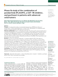 Phase Ib Study of the Combination of Pexidartinib (PLX3397), a CSF-1R Inhibitor, and Paclitaxel in Patients with Advanced Solid