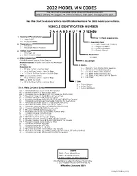 2022 MODEL VIN CODES This VIN Chart Is Available Online At