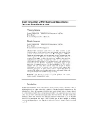 Open Innovation Within Business Ecosystems: Lessons from Amazon.Com