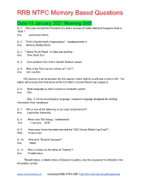 RRB NTPC Memory Based Questions