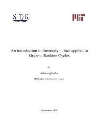 An Introduction to Thermodynamics Applied to Organic Rankine Cycles