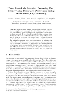 Protecting User Privacy Using Declarative Preferences During Distributed Query Processing