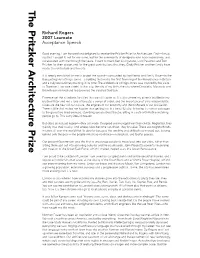 Richard Rogers 2007 Laureate Acceptance Speech