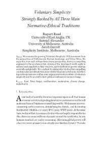 Voluntary Simplicity Strongly Backed by All Three Main Normative-Ethical Traditions