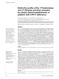 Distinctive Profile of the 17-Hydroxylase and 17,20-Lyase Activities Revealed by Urinary Steroid Metabolomes of Patients with CY