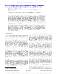 Relation Between the Melting Temperature and the Temperature of Maximum Density for the Most Common Models of Water ͒ C