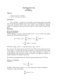 Digital Signal Processing Module 3 Z-Transforms Objective
