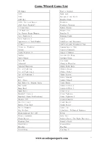Game Wizard Game List