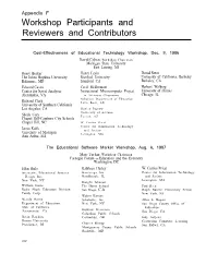 Workshop Participants and Reviewers and Contributors